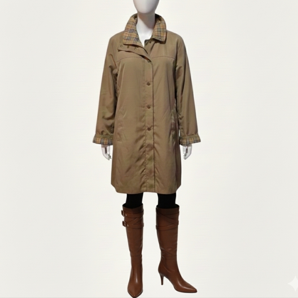 Burberry Tan Trench Coat with Nova Check Collar Size XL